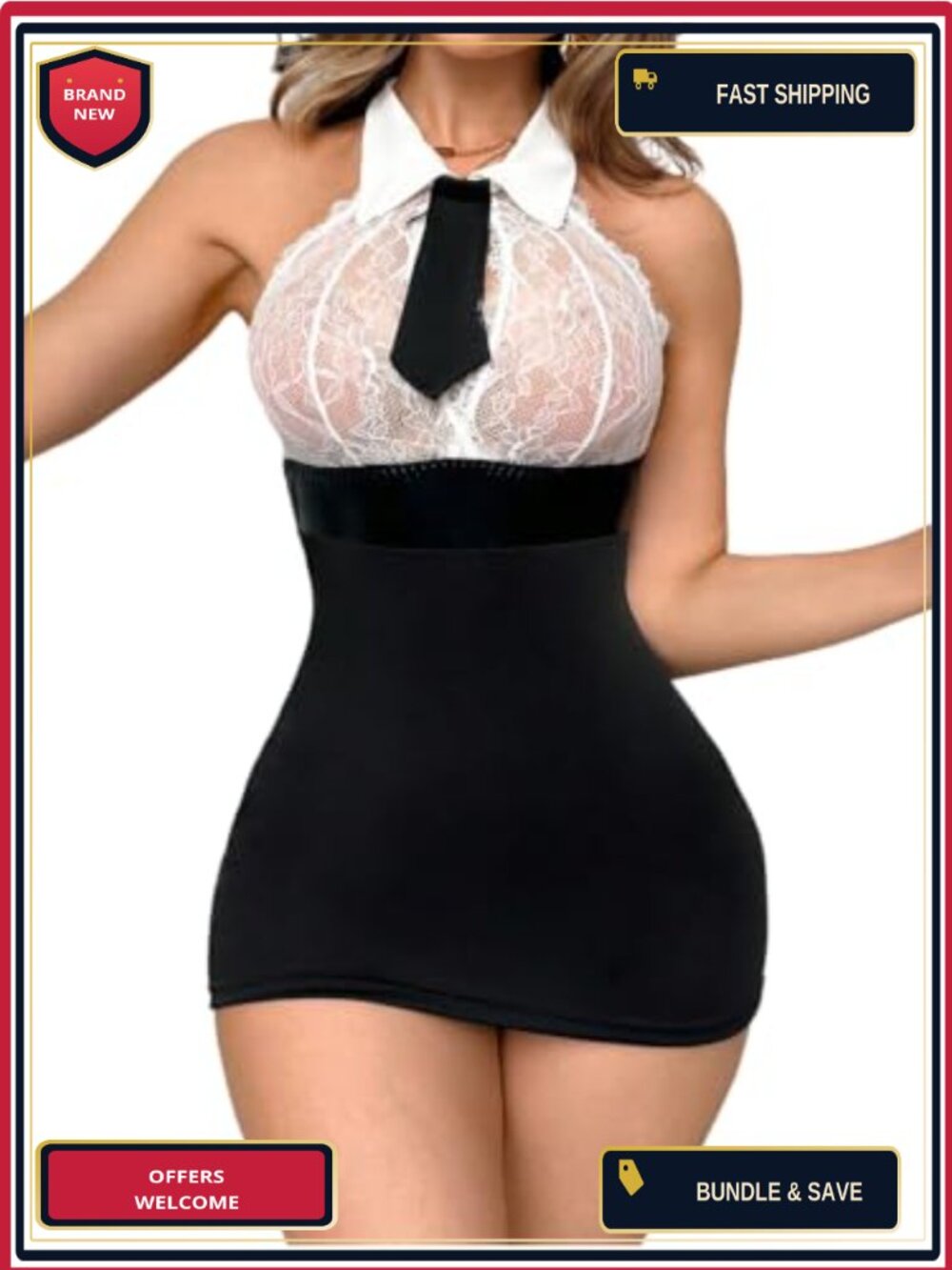 WDIRARA Lace Lingerie Dress Costume Cosplay Mini Dress